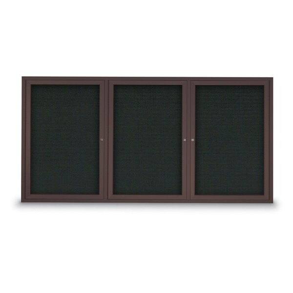 96"x48" 3-Door Enclosed Outdoor Letterboard, Black Felt/Bronze